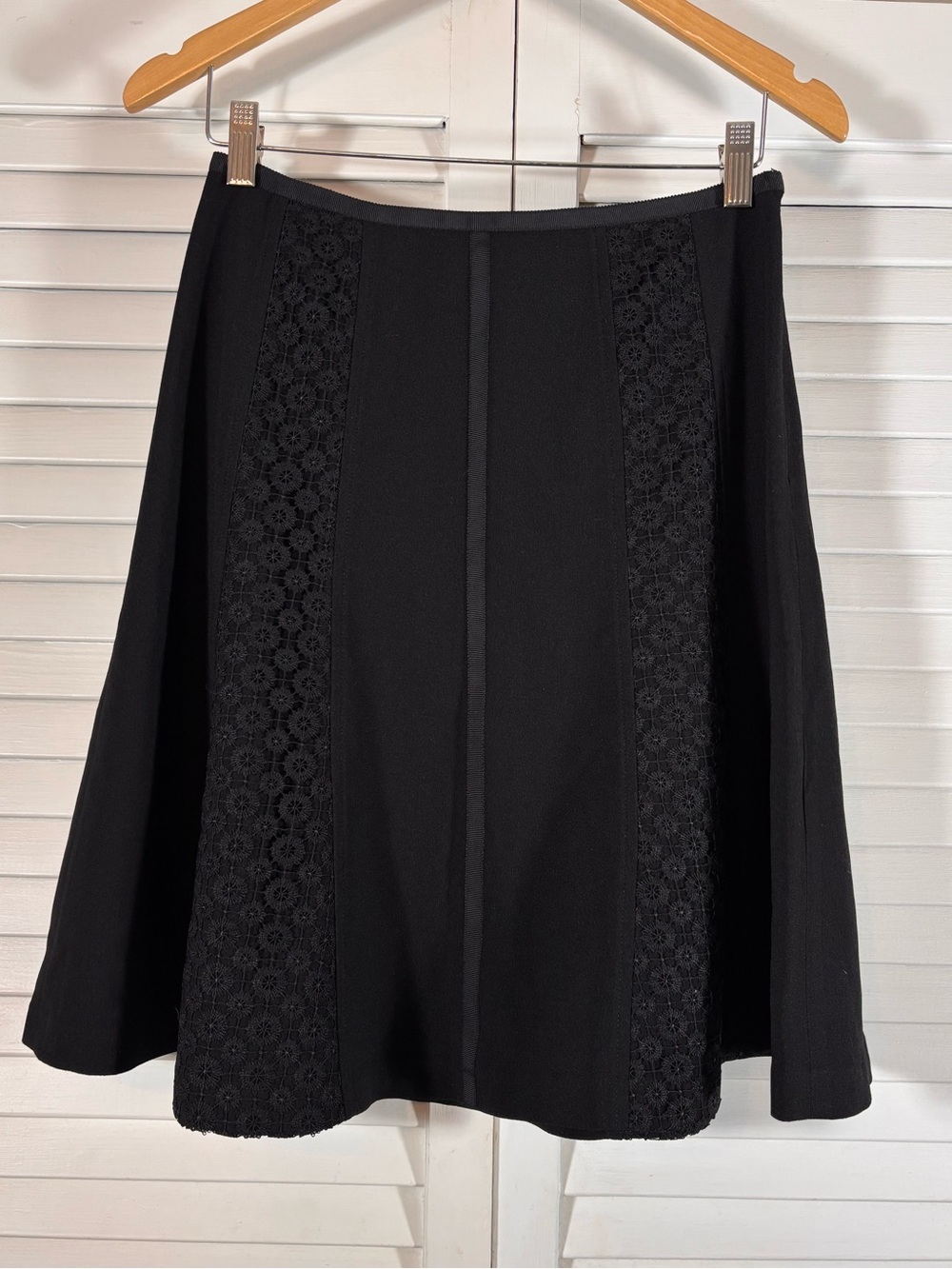 Nanette Lepore Black A-Line Skirt Lace Panels Size 2